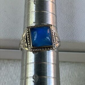 Pretty Blue Glass Sterling Silver Ring
